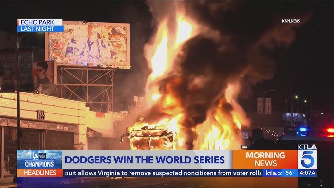 BREAKING: Just In Metro Bus set aflame Dodgers’ World Series win ignites chaos, many injured as……